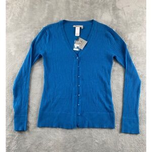Tex by Max Azria Womens Ribbed V-Neck Cardigan Blue Button Front Sweater 1161293